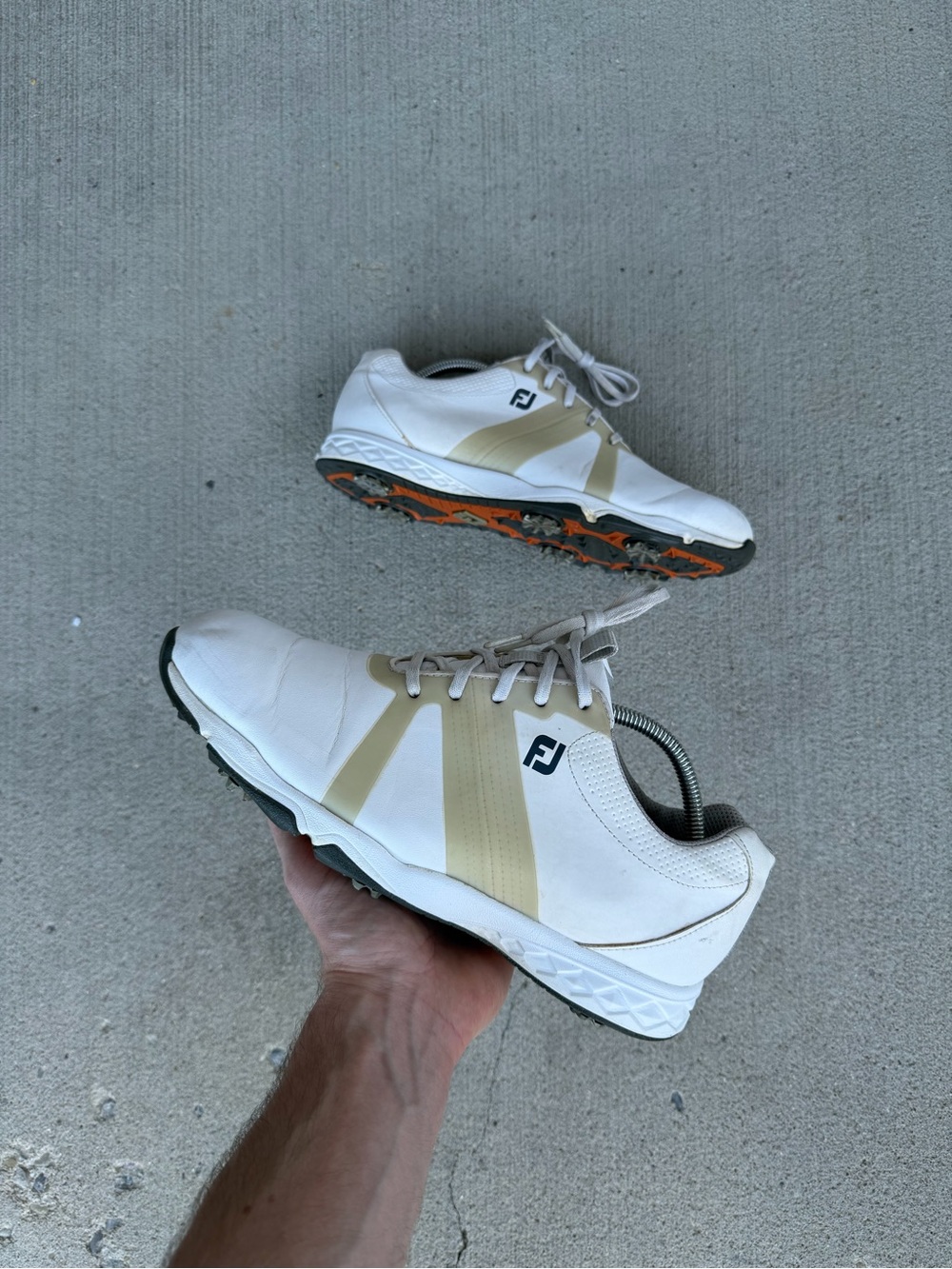 FootJoy Energize Golf Shoes Mens Size 9.5 W White Leather Tan 58136